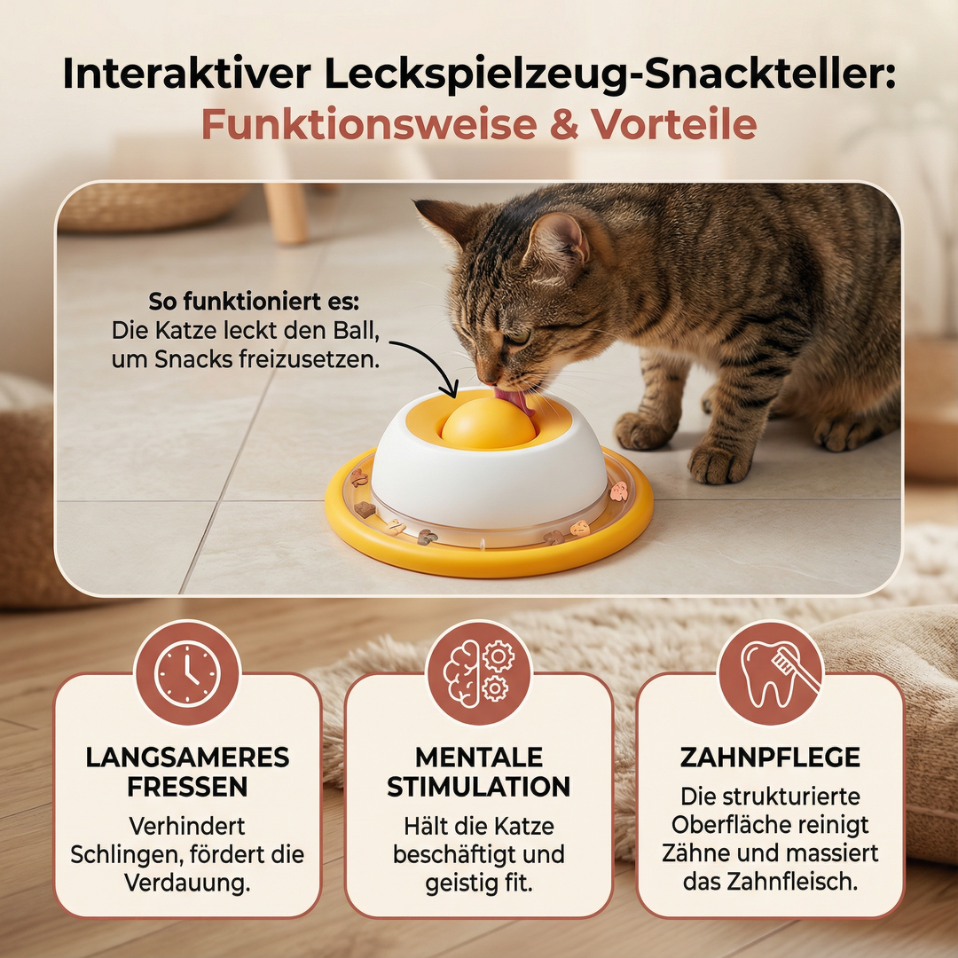 Graue Futterplatte Katze. Interaktiver Leck-Snackteller für langsames Fressen & Anti-Schlingen. Fördert Intelligenz.