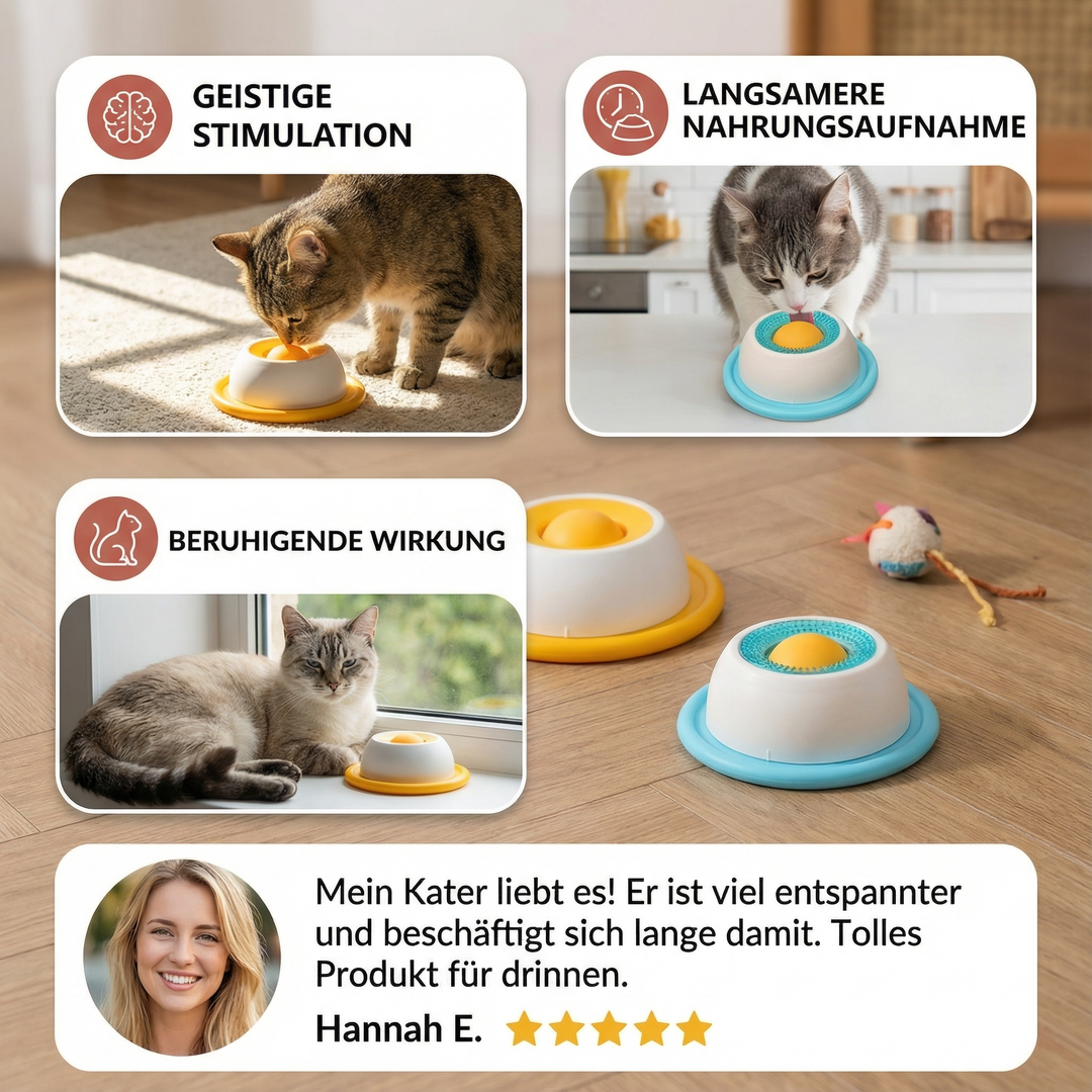 Robuster Katzennapf Slow Feeder. Verhindert Schlingen & unterstützt langsames Fressen. Ideales Katzenspielzeug & Futterspender.