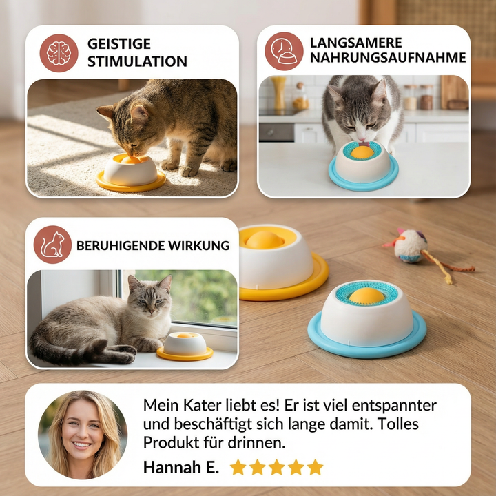 Robuster Katzennapf Slow Feeder. Verhindert Schlingen & unterstützt langsames Fressen. Ideales Katzenspielzeug & Futterspender.
