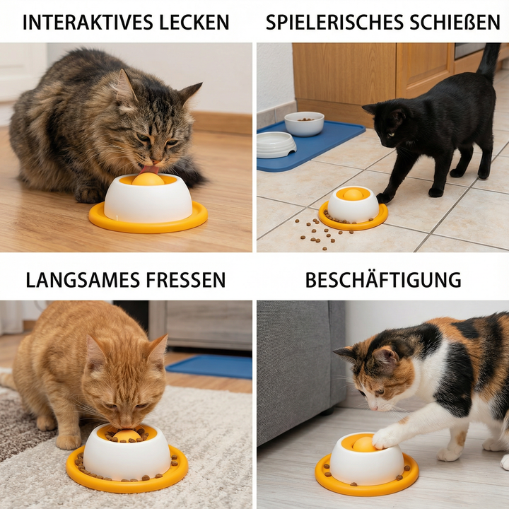 Katzenspielzeug für langsames Fressen. Multifunktionale Leckschale fördert Intelligenz, Stressabbau & Anti-Schlingen Effekt.