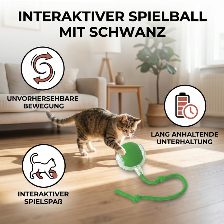 Katzenspielzeug für Jagdinstinkt: Interaktiver Spielball mit Schwanz fördert Aktivität.
