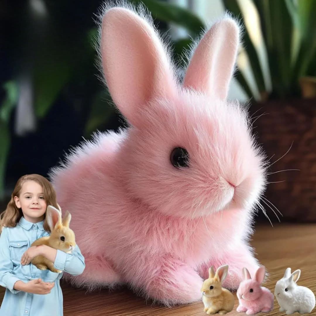Niedlicher interaktiver Plüschhase, der hüpft und Geräusche macht. Ein beliebtes Kinderspielzeug für alle.