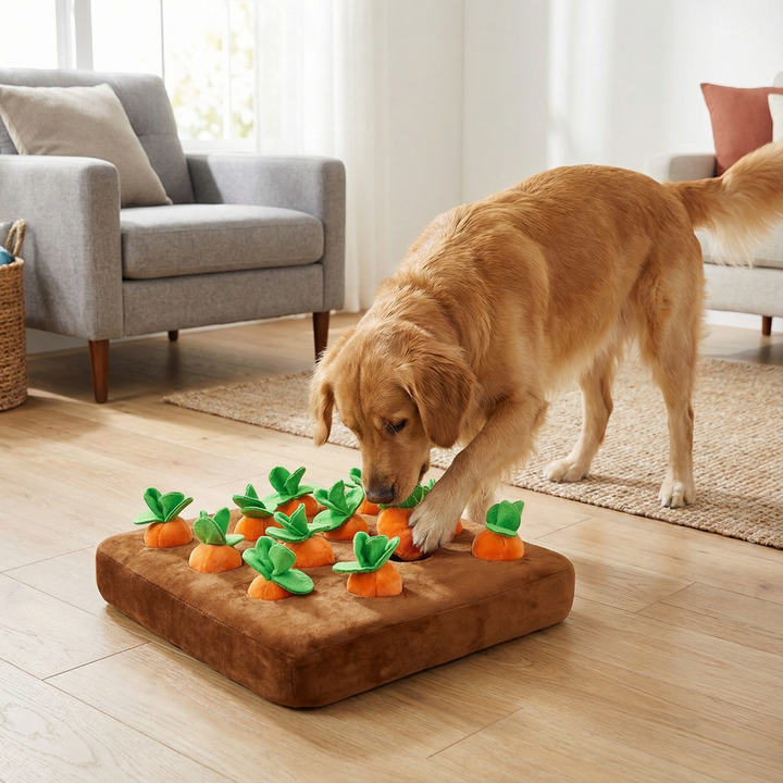 Interaktiver Schnüffelteppich für Hunde, fördert Geruchssinn & Intelligenz. Ideal als Hundebeschäftigung.