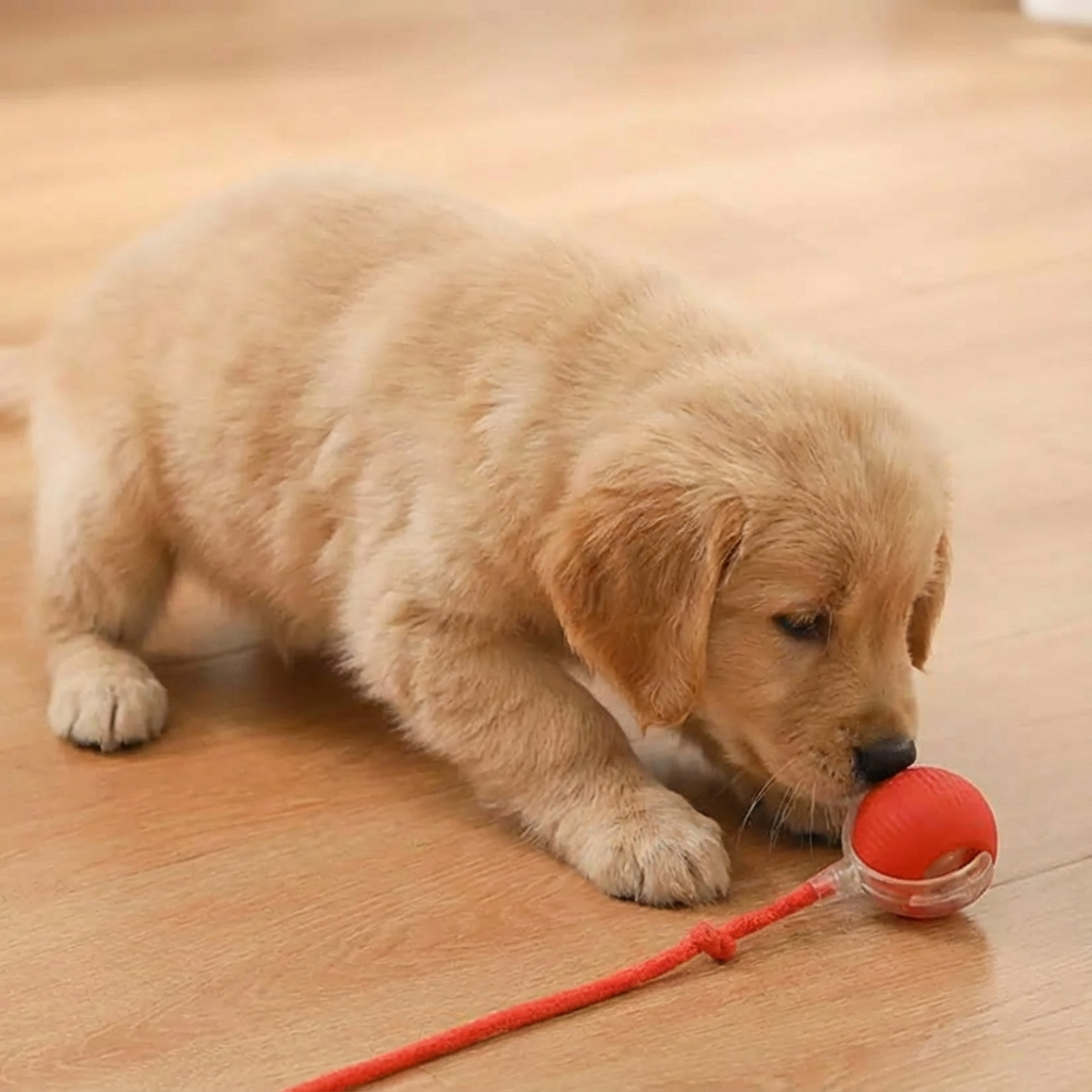 Aktiver interaktiver Hundespielball mit Schwanz regt zum Spielen an, reduziert Langeweile bei Hunden.