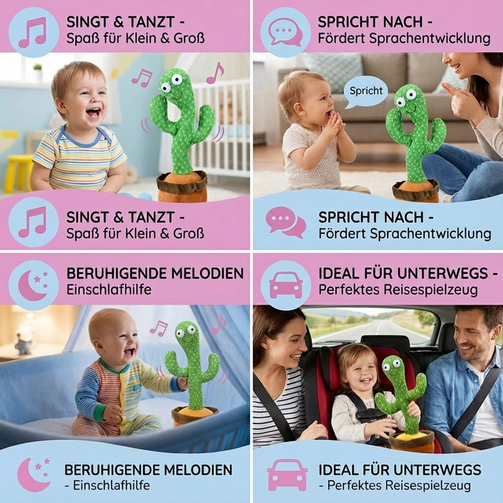Weicher, interaktiver Plüschkaktus, der spricht und tanzt. Lehrreiches musikalisches Spielzeug für Kinder.