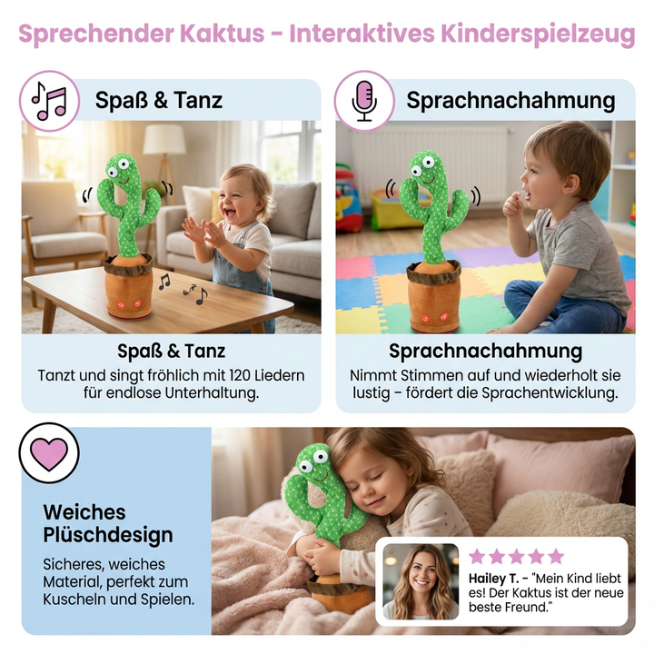 Lustiger sprechender Kaktus, der Geräusche wiederholt, Lieder singt und tanzt. Interaktives Lernspielzeug für Babys.