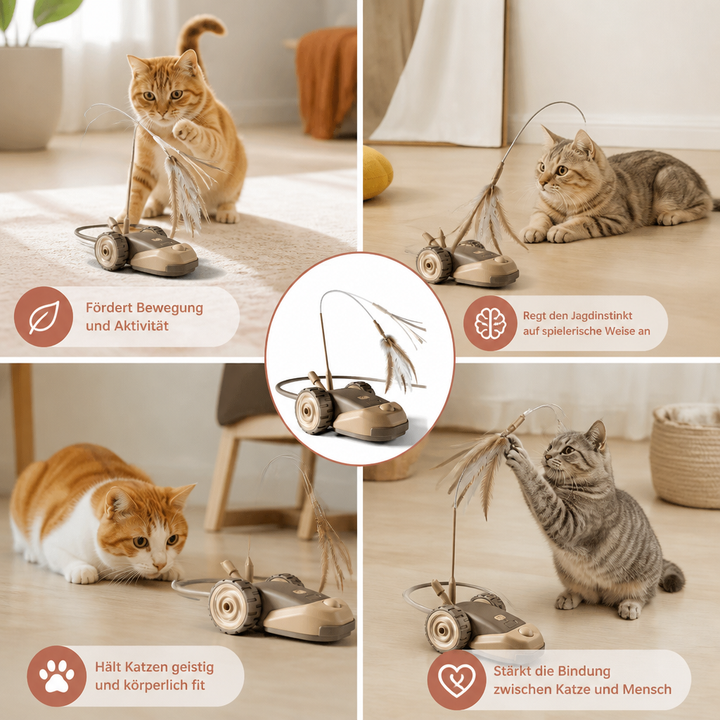 Interaktives Tierspielzeug für Katzen: 3-in-1 Federjagd für mehr Aktivität und Spielspaß zu Hause.