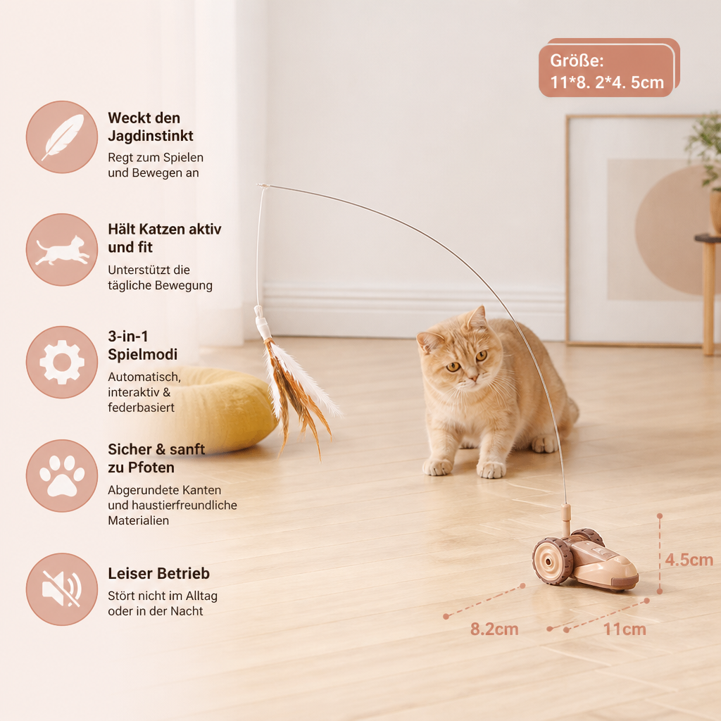 Beschäftigungsspielzeug 3-in-1 für Katzen. Interaktiver Spielspaß, fördert Bewegung und Jagd.