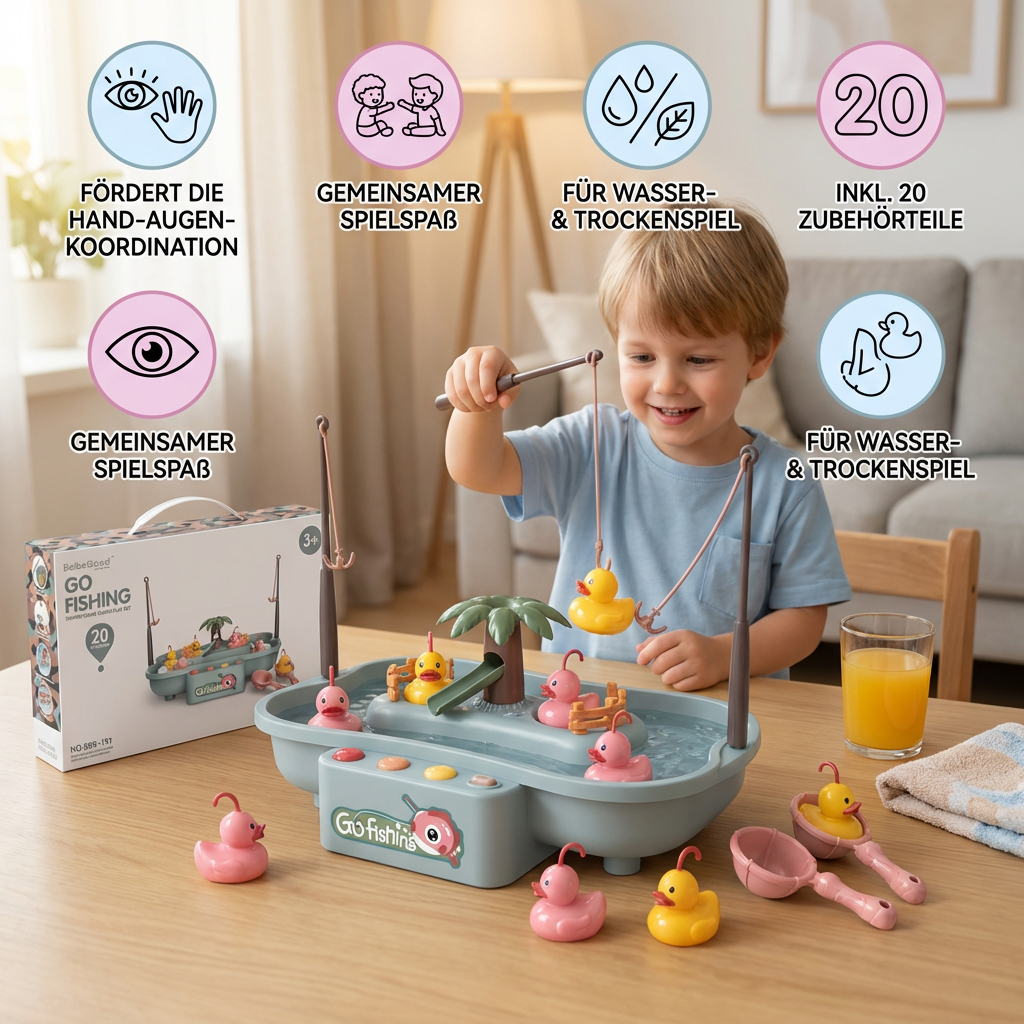 Buntes Angelspiel für Kinder mit Enten; fördert Koordination. Ideales Wasserspielzeug für Sommer & Outdoor-Spaß.