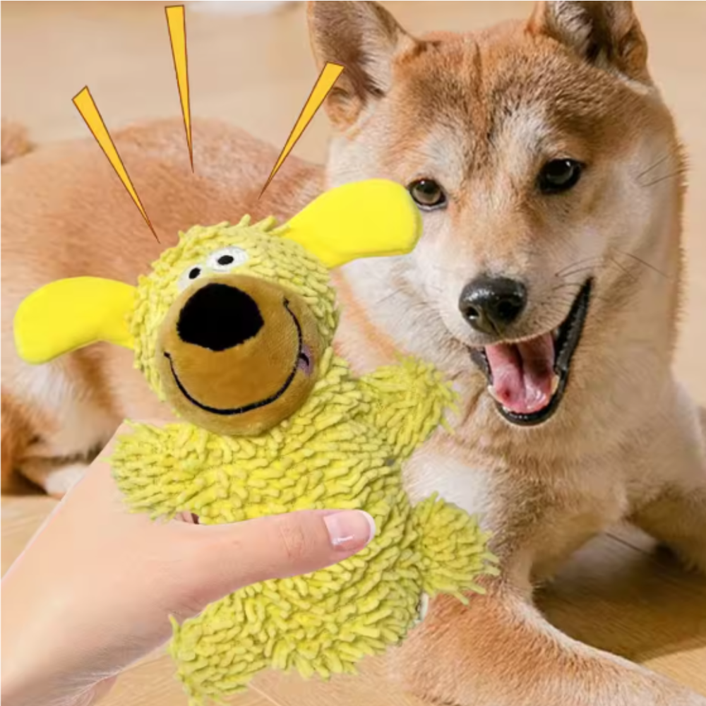 Robustes Hundespielzeug zur Zahnpflege in Blau/Gelb, ideal für Welpen & Hunde gegen Langeweile.