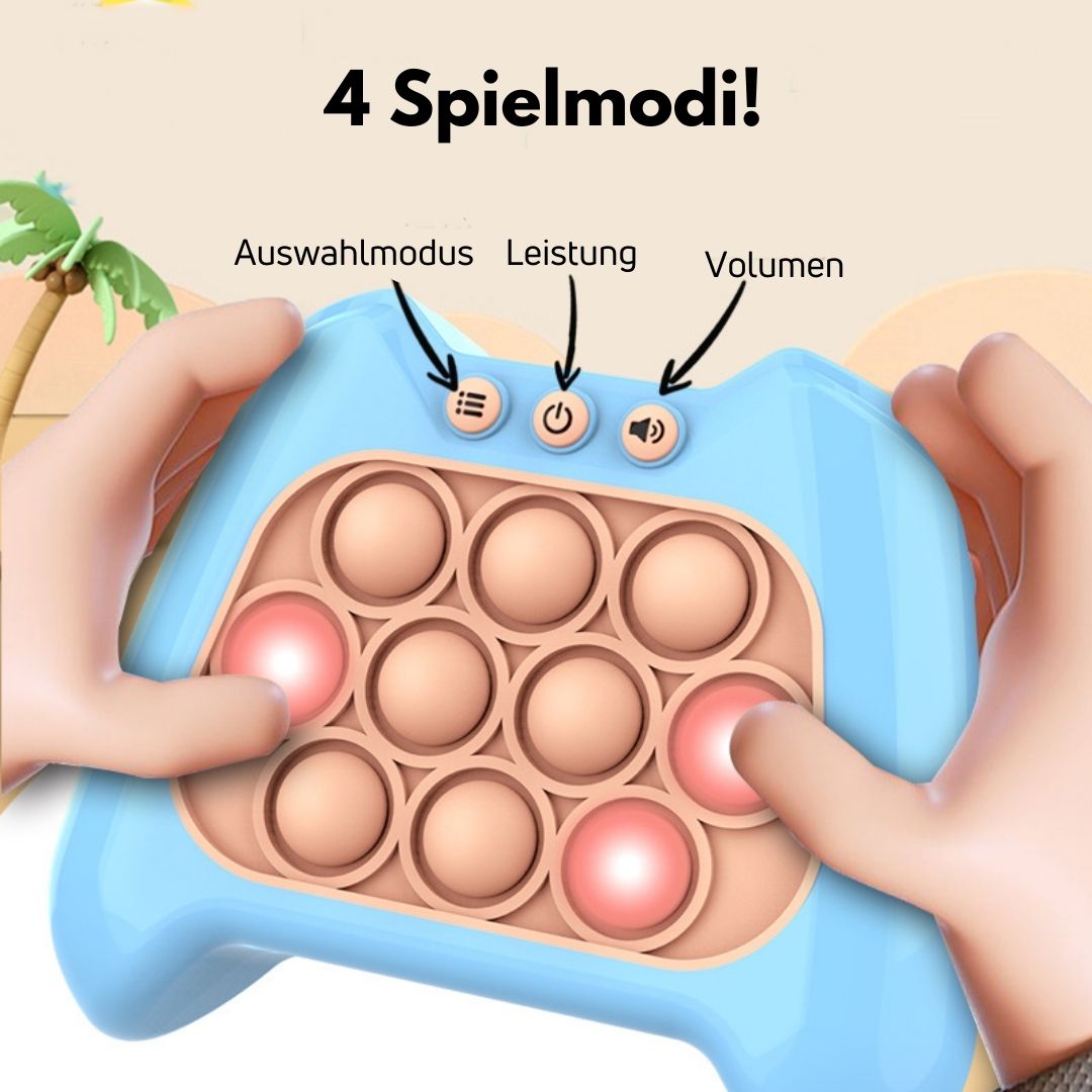 Kinder spielen interaktives BubblePop Jr. Spielzeug, verbessert Reflexe, Motorik und Aufmerksamkeit.