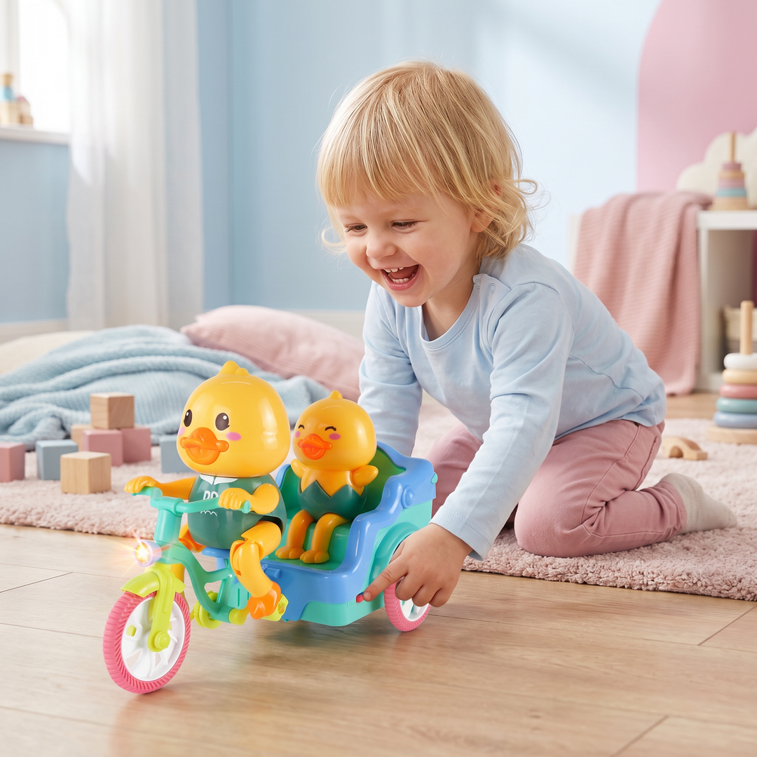 Interaktives elektrisches Dreirad für Kinder mit Musik & Licht, fördert Motorik & Bewegung.