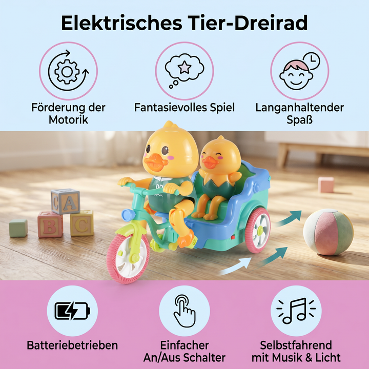 Lernspielzeug: Elektrisches Tier-Dreirad für Kinder mit Musik & Licht, interaktiver Fahrspaß.