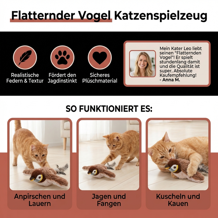 Katzenspielzeug Flattervogel simuliert Beute, befriedigt Jagdinstinkt und sorgt für Bewegung.