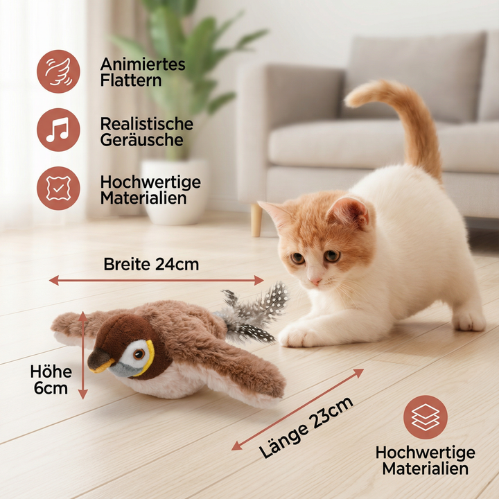 Flattervogel Katzenspielzeug mit realistischen Bewegungen, weckt die Neugier und den Spieltrieb der Katze.