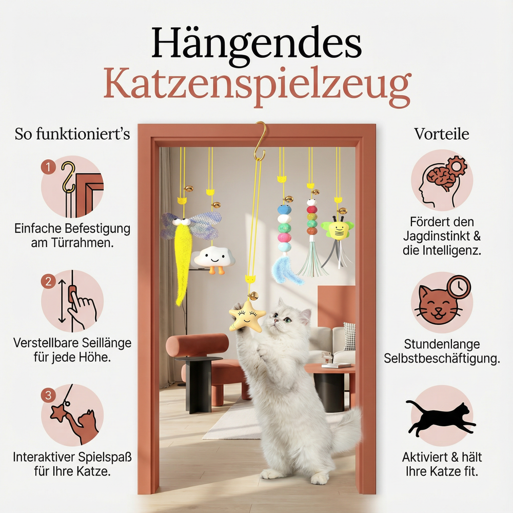 Türhängendes interaktives Katzenspielzeug mit Feder für Spielspaß & Bewegung Ihrer Katze.