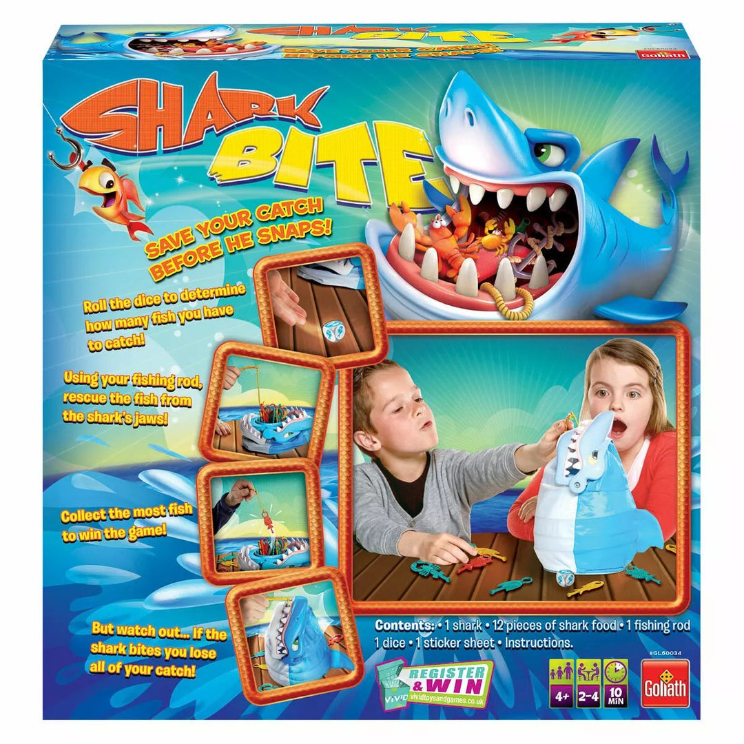 Kinder spielen das Hai-Fangspiel, versuchen Fische zu fangen, bevor der Hai zuschnappt; spannendes Familienspiel.