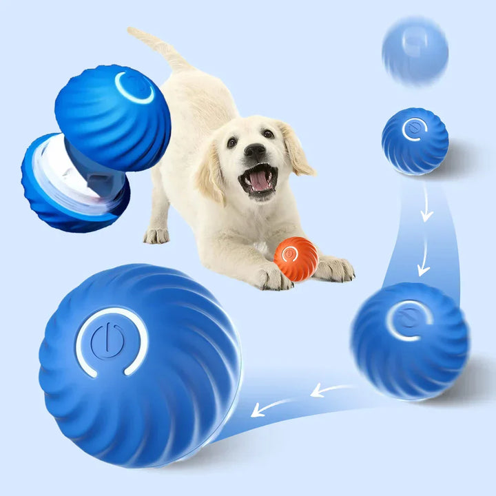 Detailaufnahme des robusten, automatischen Hundespielzeugballs. Interaktiv, fördert Bewegung & Spielspaß bei Haustieren.