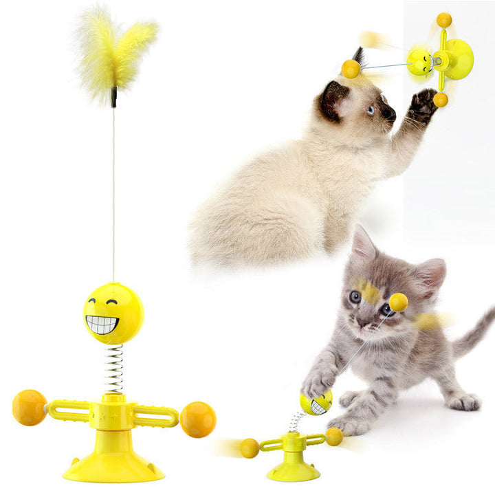 Interaktives Katzen Windmühlen Spielzeug TwirlPaws mit integrierter Kratzstation & Zahnpflege.