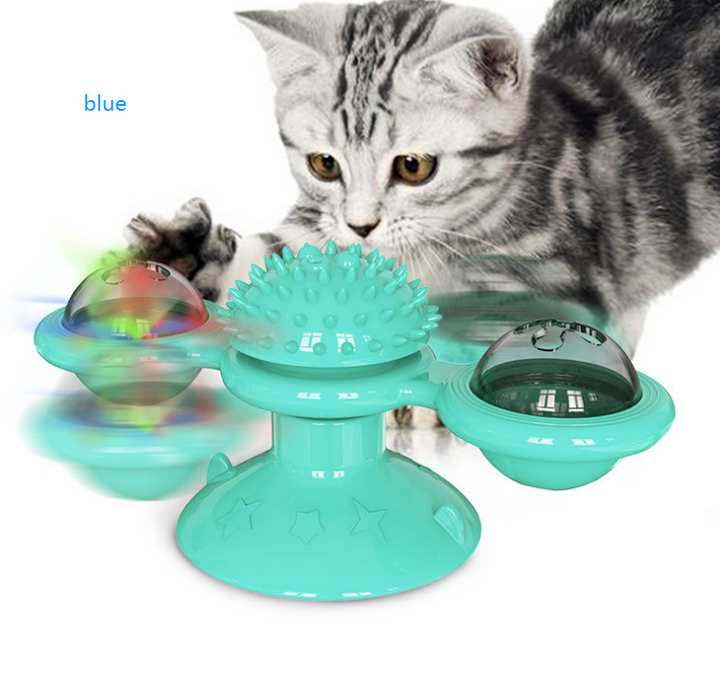 Interaktives Katzen Windmühlen Spielzeug TwirlPaws aus TPR-Material für aktives Katzenspiel.