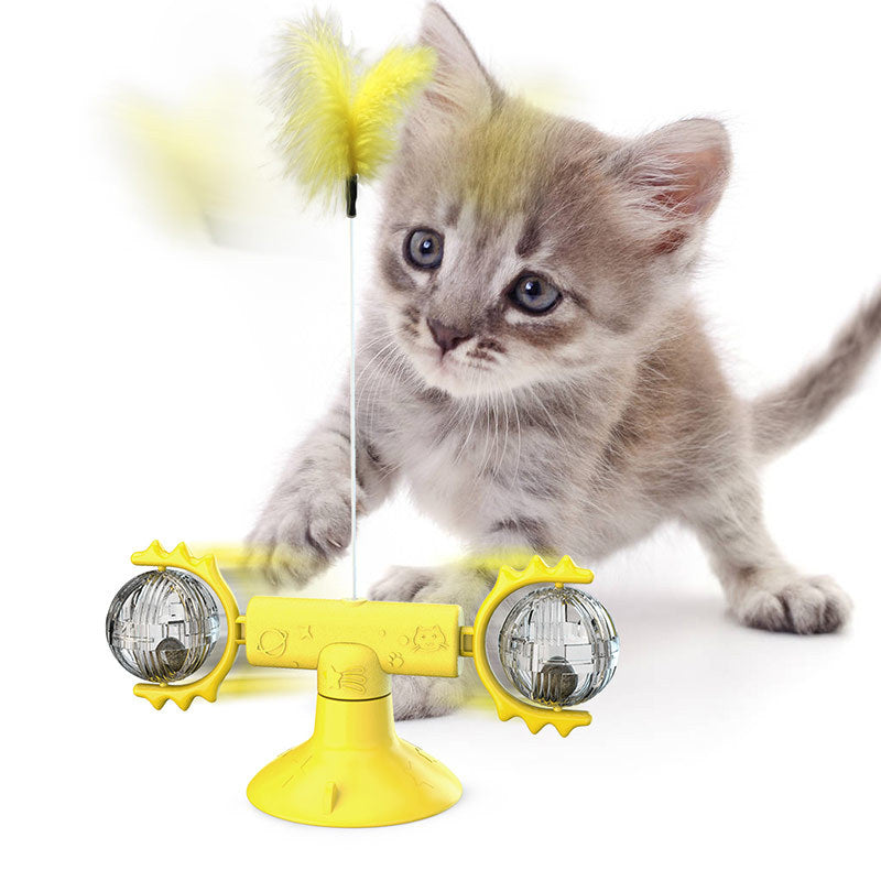 TwirlPaws Windmühlen Kratzstation für Katzen, TPR Material, interaktives Spiel für Zahnpflege.