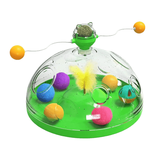 Nahaufnahme des interaktiven Katzenpuzzles WhirlPlay, ein vielseitiges Katzenspielzeug für mentale Herausforderungen.