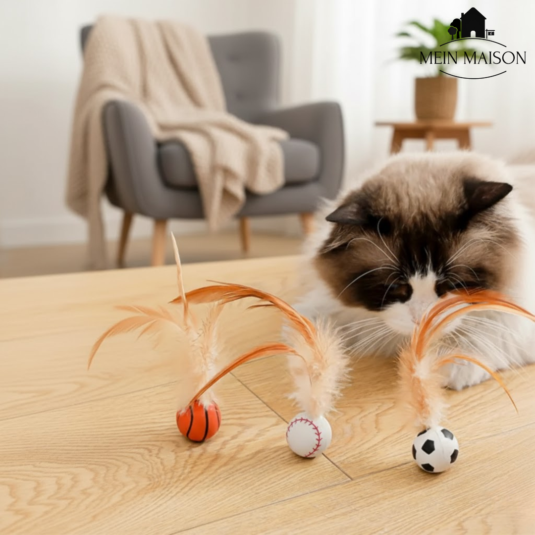 Interaktives Katzenspielzeug: Federball für endlosen Spielspaß und gesunde Bewegung.