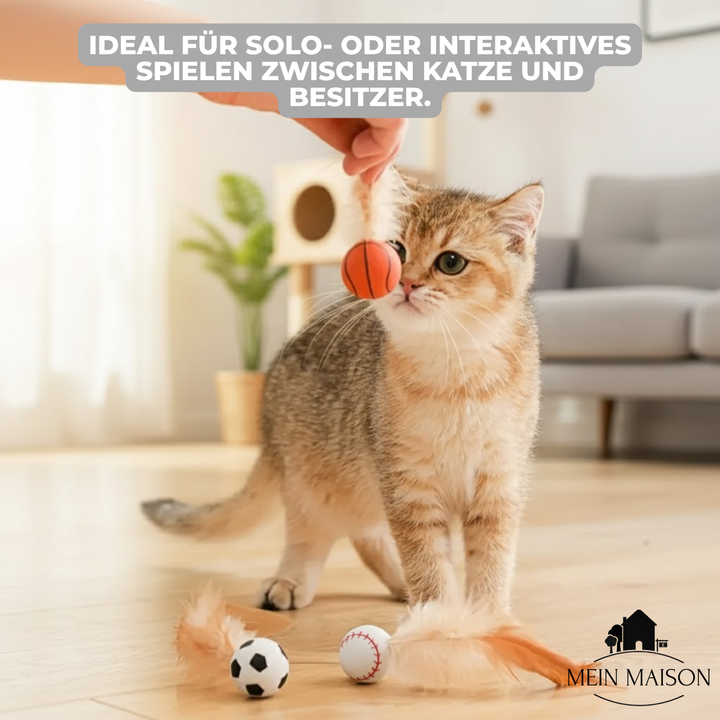 Robuster Federball: Katzenspielzeug mit langlebiger Silikonbasis und natürlichen Federn.