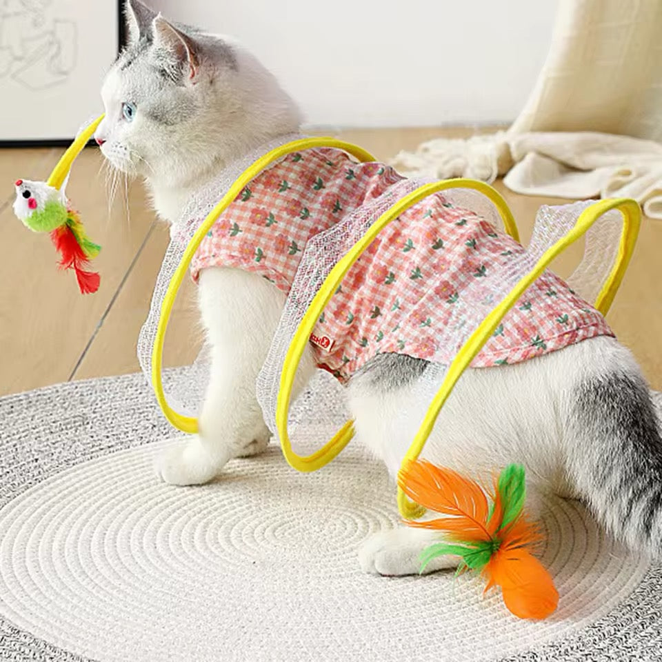 Interaktives Katzenspielzeug: grüne Spielspirale mit Ball fördert Jagdinstinkt & Beschäftigung für Katze & Kätzchen.