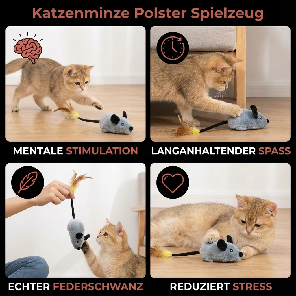 Katzenspielzeug: Braune Spielmaus mit Plüschtextur, weckt den natürlichen Jagdinstinkt. Robustes Tierspielzeug.