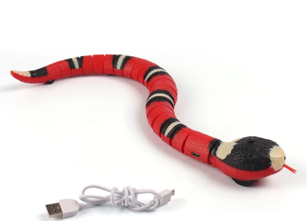 Bewegliches, USB aufladbares Katzenspielzeug als realistische Schlange. Ideal für den Jagdinstinkt und aktive Katzen.
