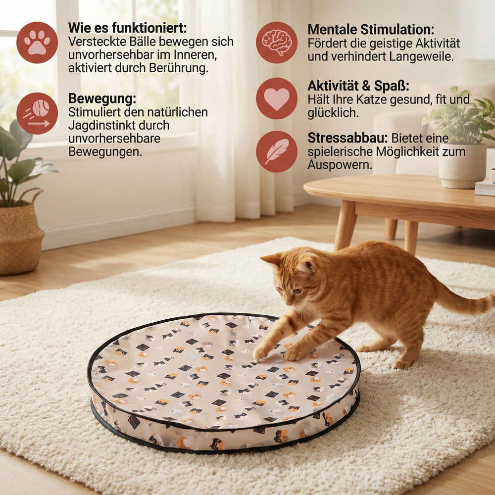 Katzen Ball Versteck Spiel: Interaktives Spielzeug fördert Bewegung & mentale Beschäftigung bei Wohnungskatzen.