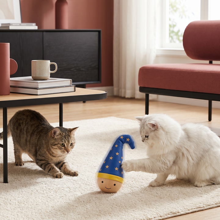 Interaktives Katzenspielzeug mit bunter Feder animiert Ihre Katze zu spielerischer Aktivität und reduziert Langeweile.