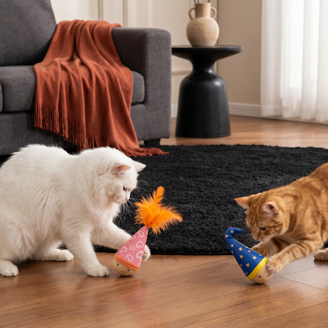 Robustes interaktives Feder-Katzenspielzeug für aktive Katzen, fördert Bewegung und hilft beim Stressabbau.