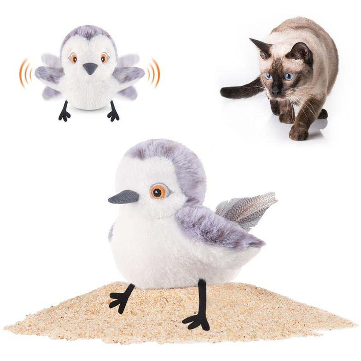 ChirpBird Katzenspielzeug, Plüsch, Feder, wiederaufladbar, realistisches Vogelzwitschern.
