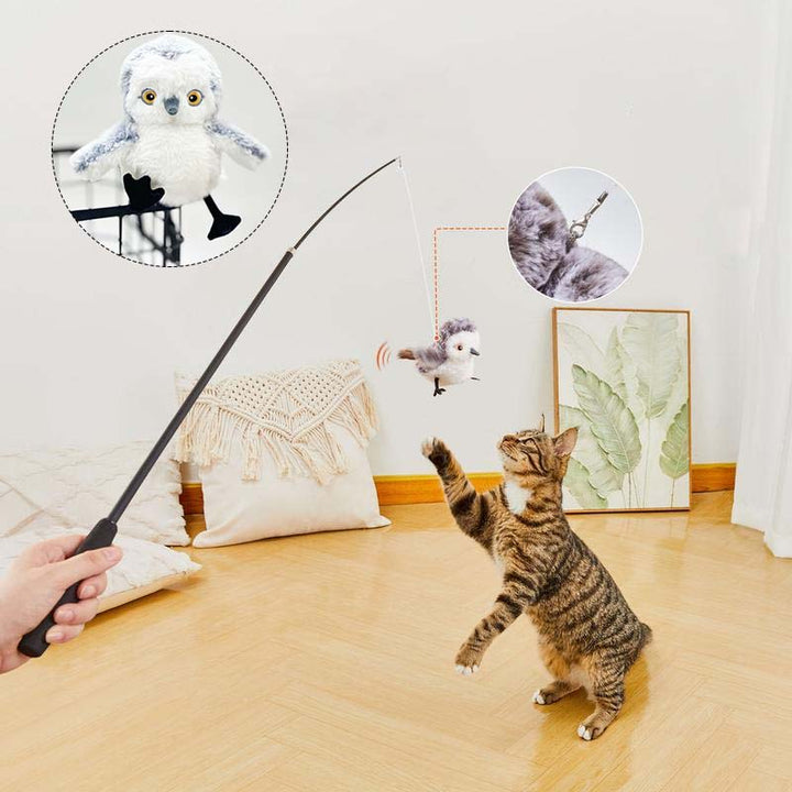 Wiederaufladbares interaktives Katzenspielzeug, Vögelchen-Design mit realistischem Zwitscher-Sound.