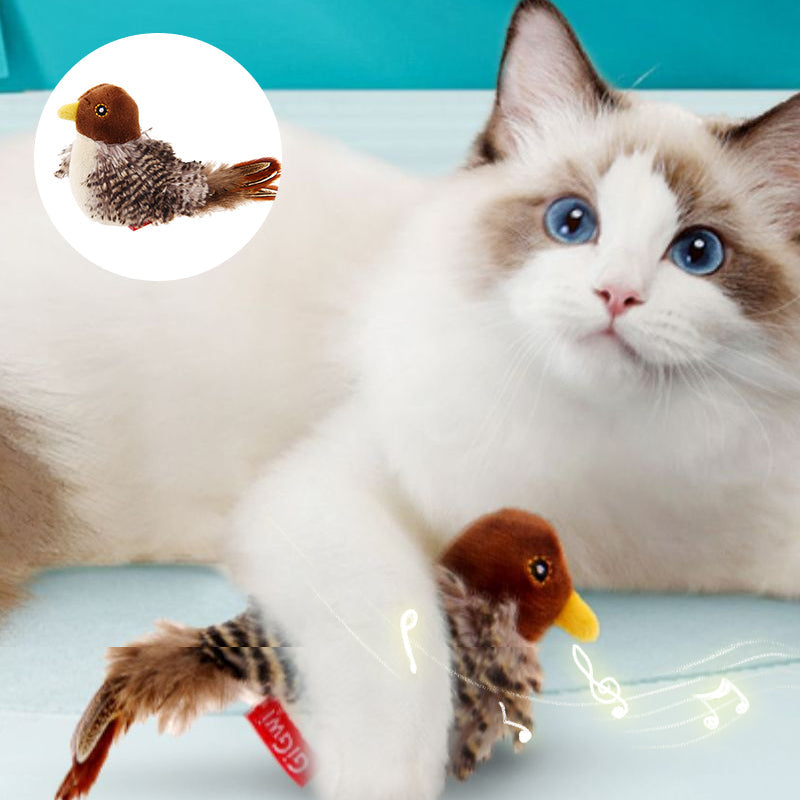 Katzen-Spielzeug ChirpBird, mit Feder & Vogelstimme, weckt den natürlichen Spieltrieb der Katze.