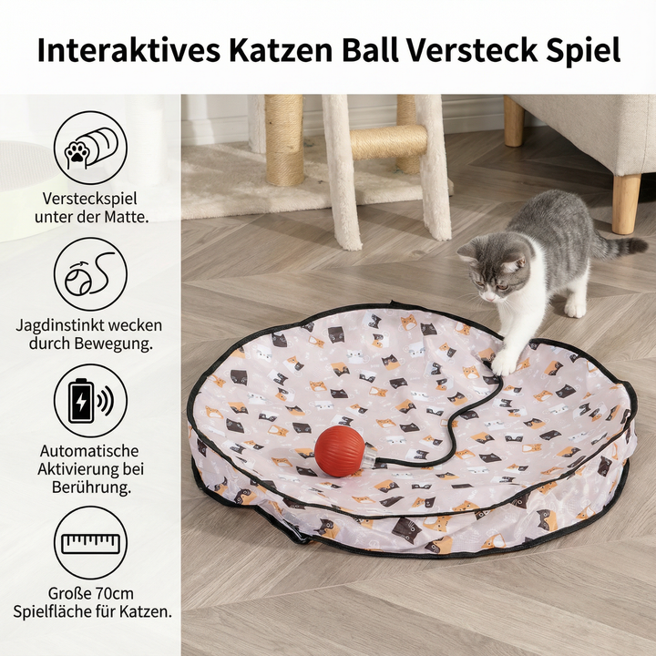 Katzenspielzeug für Wohnungskatzen: Interaktives Versteckspiel stimuliert den natürlichen Jagdtrieb.