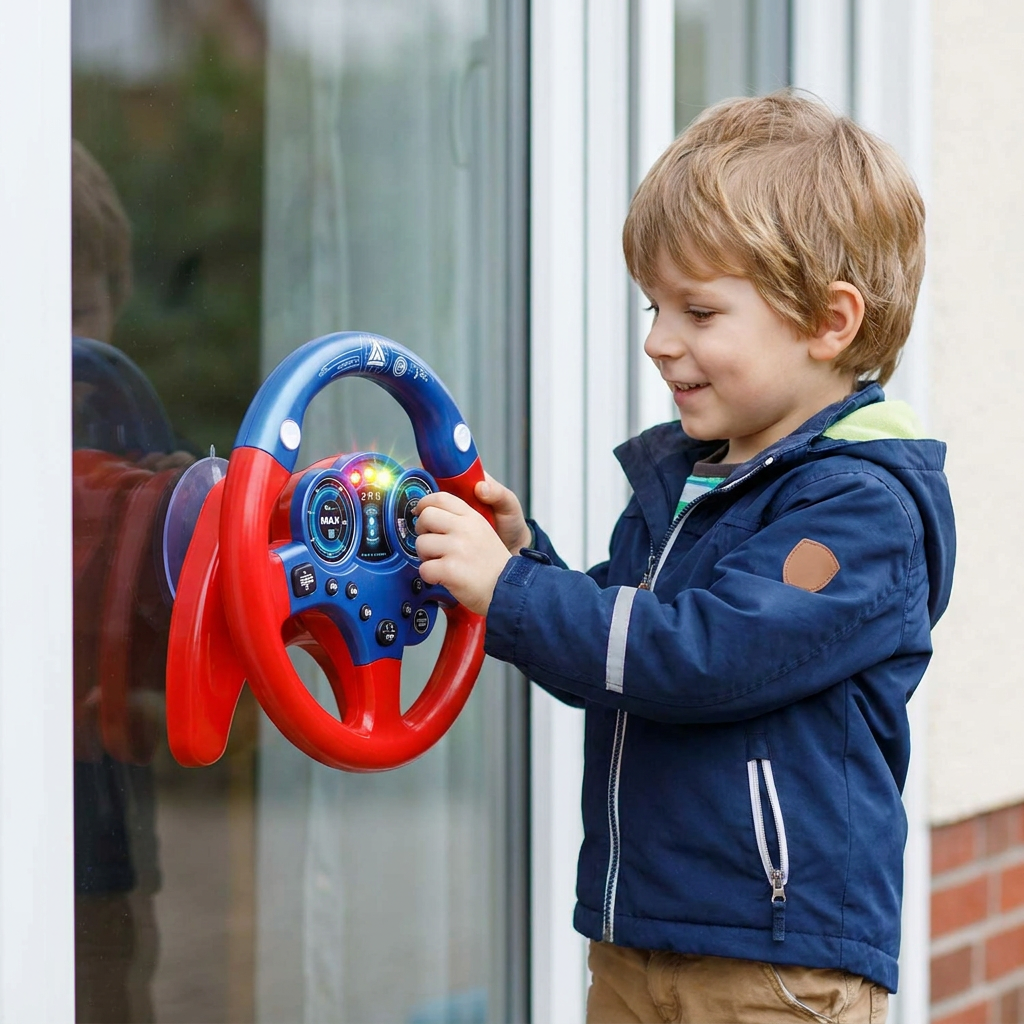 Motorik förderndes interaktives Lenkrad Spielzeug für Kleinkinder, mit Lichtern, Sounds & Saugnapf. Lernspielzeug.