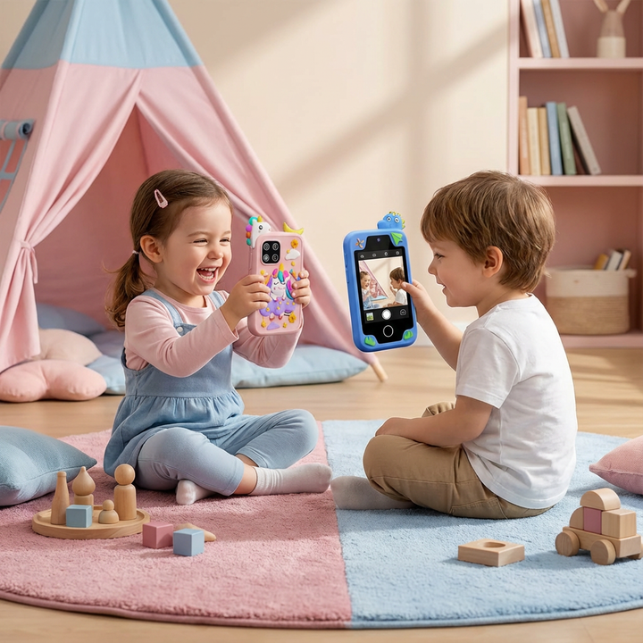 Interaktives Kinder Smartphone, pädagogisches Lernspielzeug für spielerische Frühförderung von Kleinkindern.