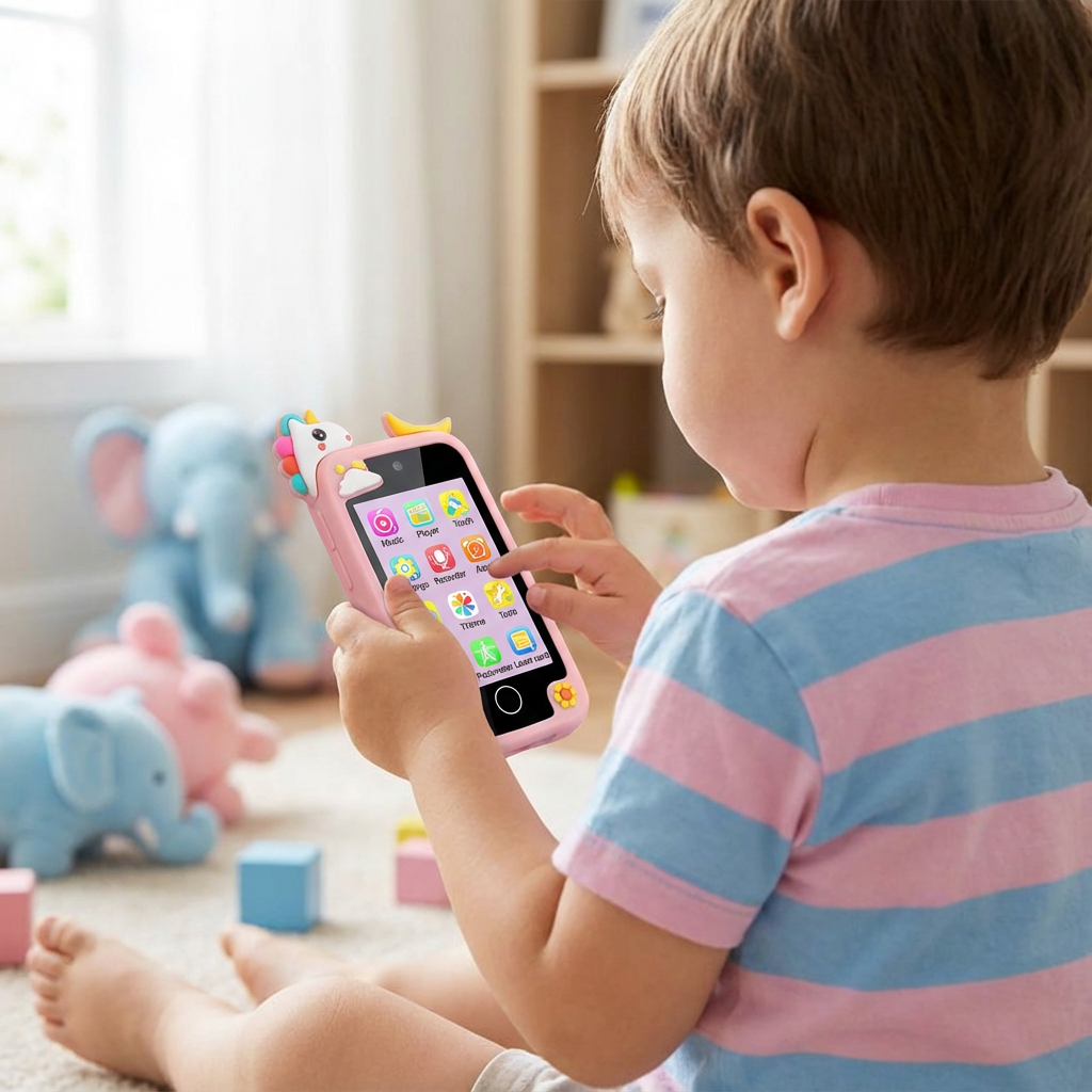 Bildschirmfreies interaktives Kinder Smartphone Lernspielzeug, ideal für Baby- und Kleinkindentwicklung.