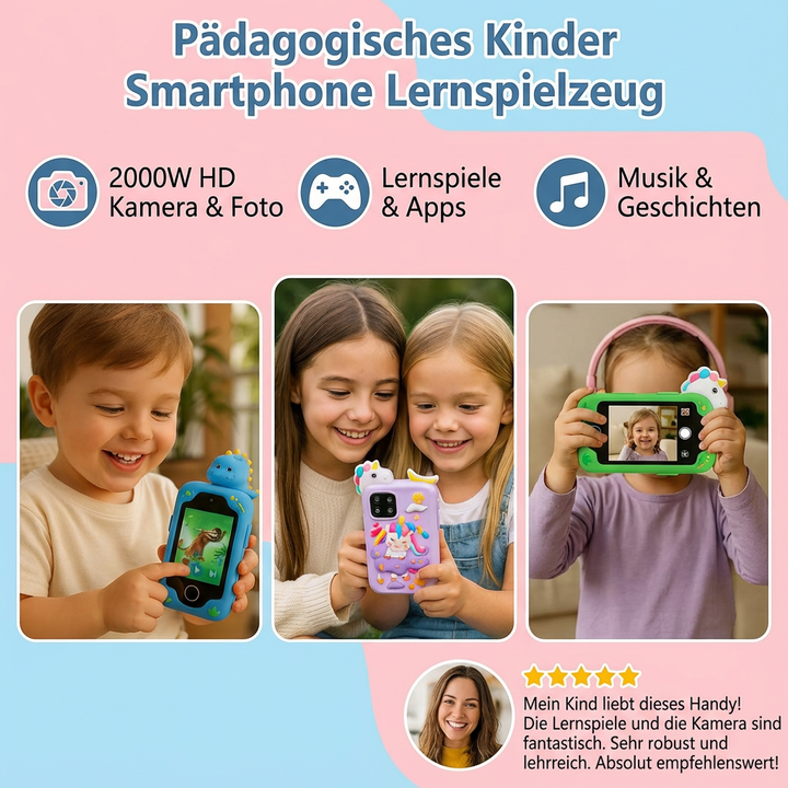 Buntes interaktives Kinder Smartphone Spielzeug mit Lernfunktionen zur frühkindlichen Entwicklung.