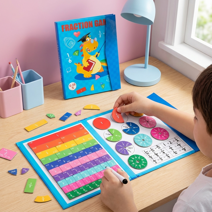 Interaktives Mathe Lernspiel für Kinder: Magnetisches Spielzeug zum Rechnen von Brüchen & Dezimalzahlen, pädagogisch wertvoll.