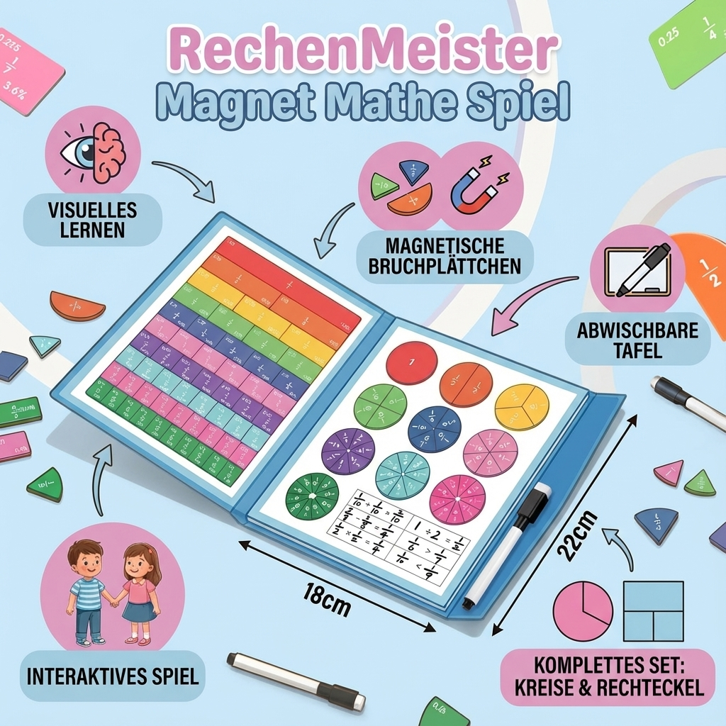 Glückliches Kind spielt mit dem interaktiven Mathe Lernspielzeug, lernt Brüche und Dezimalzahlen auf spielerische Weise.