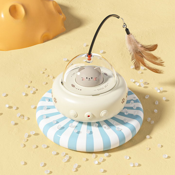 Modernes UFO Katzenspielzeug mit Laserpunkt. Bietet stundenlangen interaktiven Spielspaß für Stubentiger.