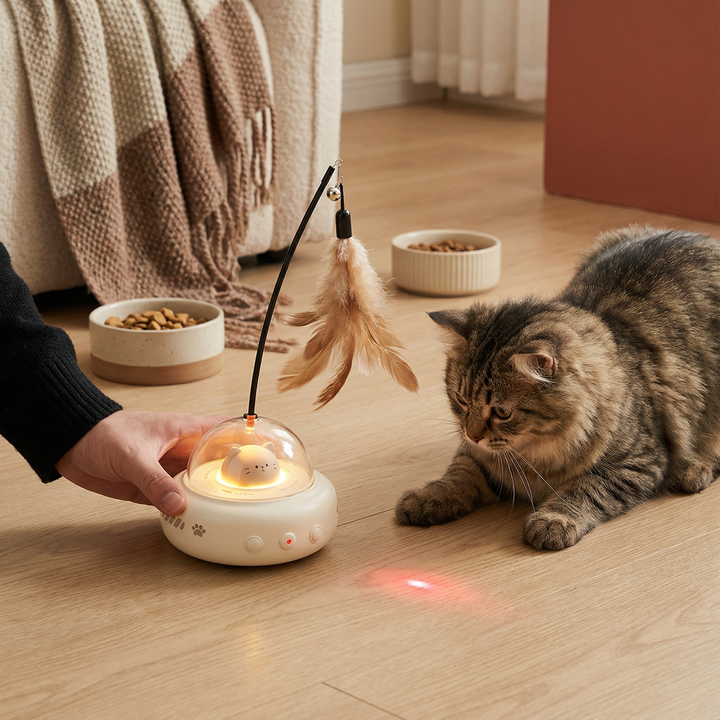 Interaktives UFO Laser Spielzeug für Katzen, fördert Bewegung & Jagdinstinkt. Perfektes Katzenspielzeug.