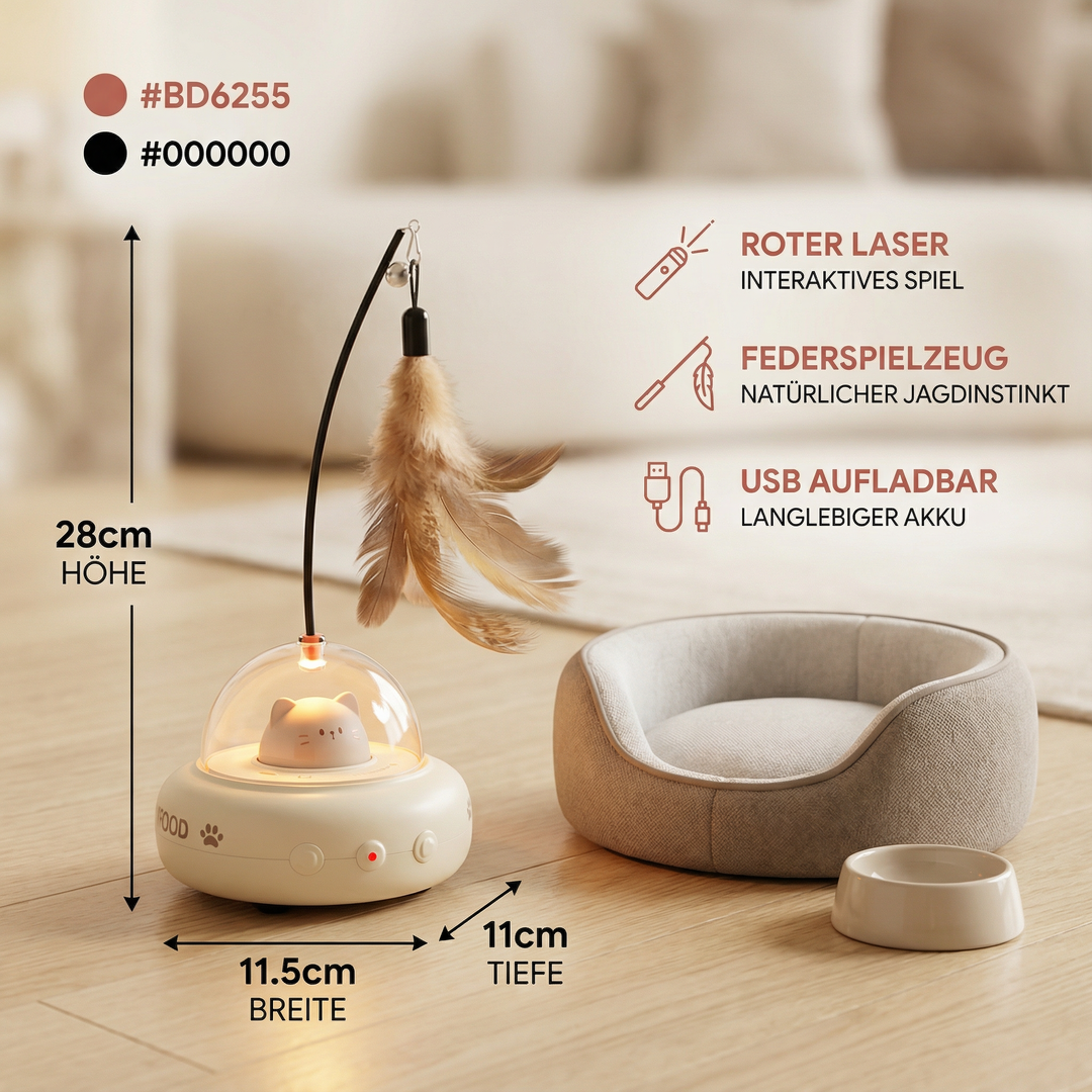 Stylisches, interaktives UFO Laser Katzen Spielzeug. Langlebiges Haustierspielzeug für mehr Aktivität.