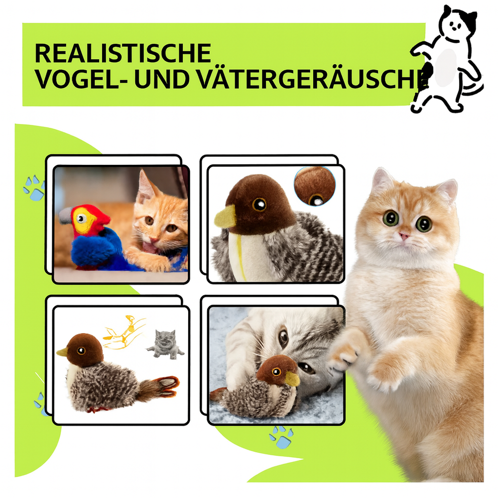 Federspielzeug für Katzen, interaktiv. Fördert Aktivität und Spieltrieb mit realistischen Vogelgeräuschen.