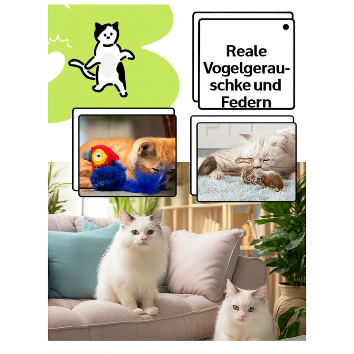 Katzenspielzeug gegen Langeweile: Interaktives Vogelspielzeug mit bionischen Tiergeräuschen für Stubenkatzen.