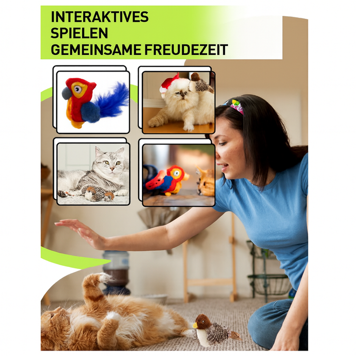 Detailreiches Vogelspielzeug für Katzen, interaktiv. Mit Geräuschfunktion, um den Jagdinstinkt anzuregen.